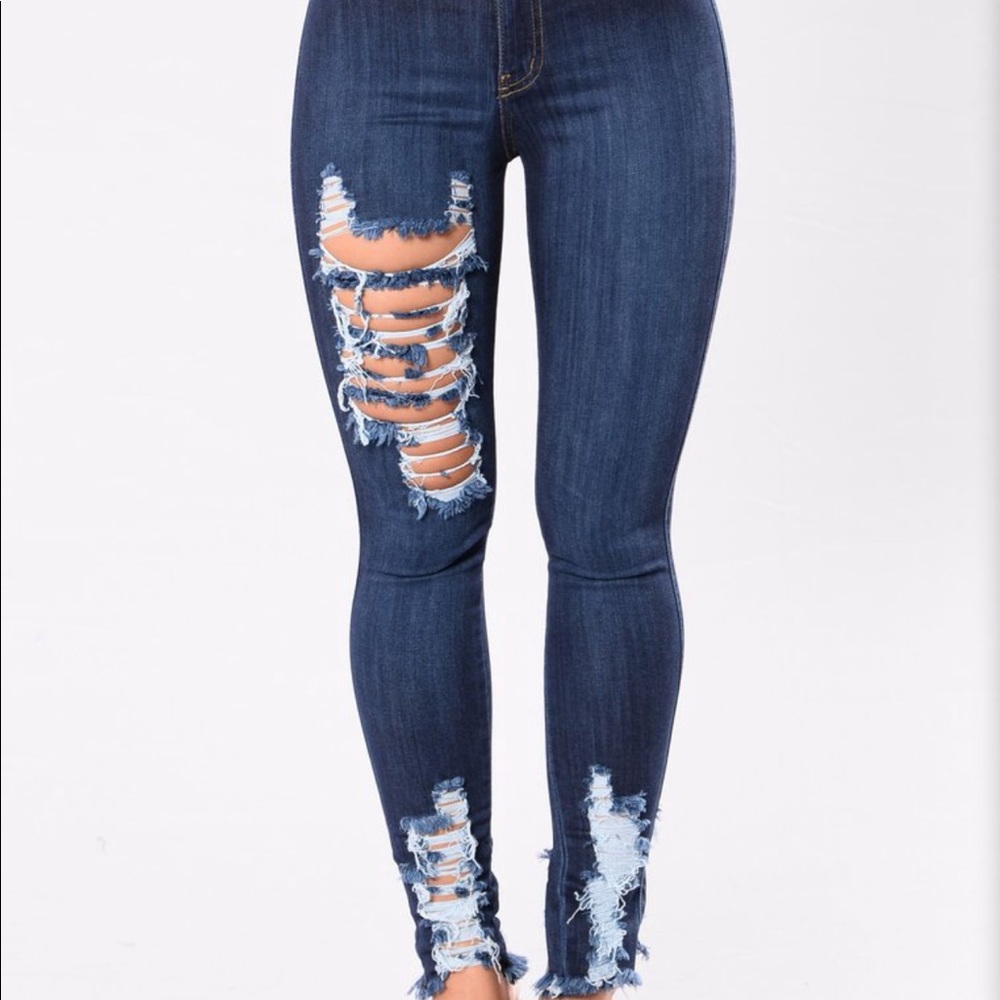 Dark blue denim ripped jeans